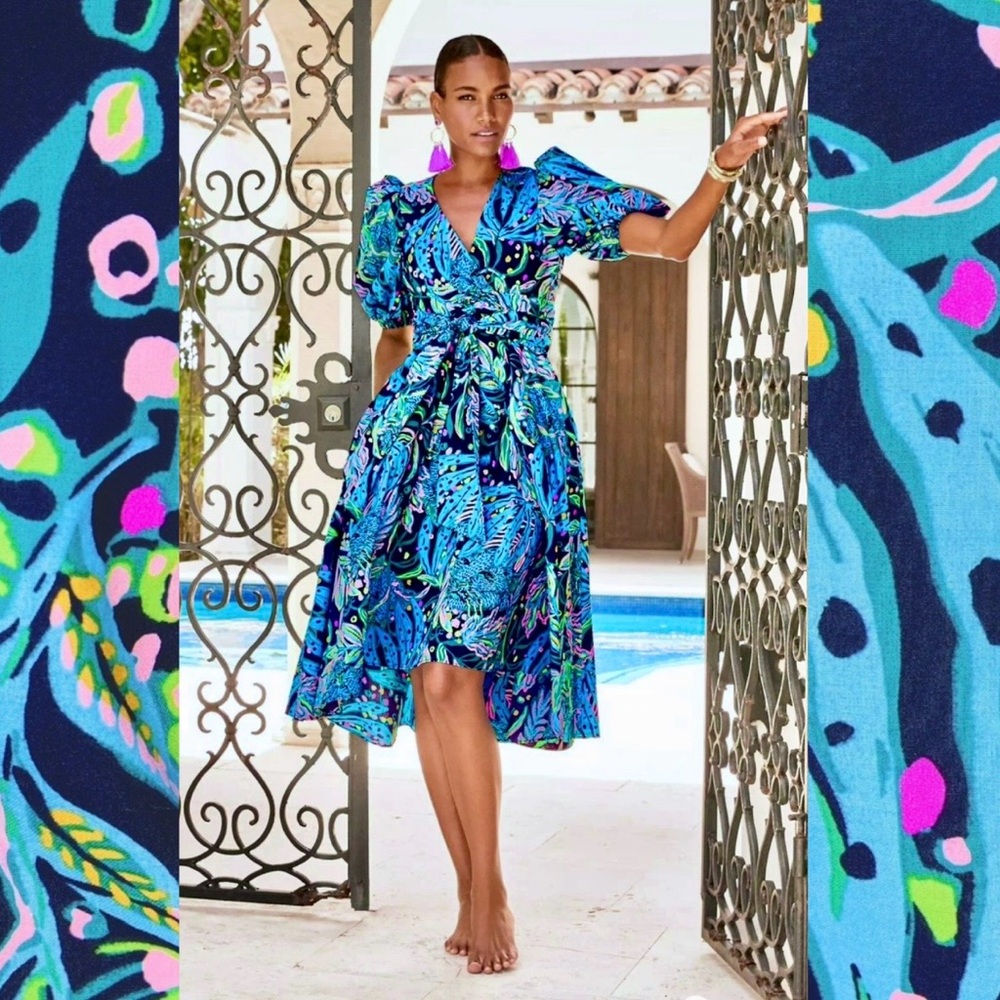 Lilly Pulitzer Puff Sleeve Faux Wrap Dress